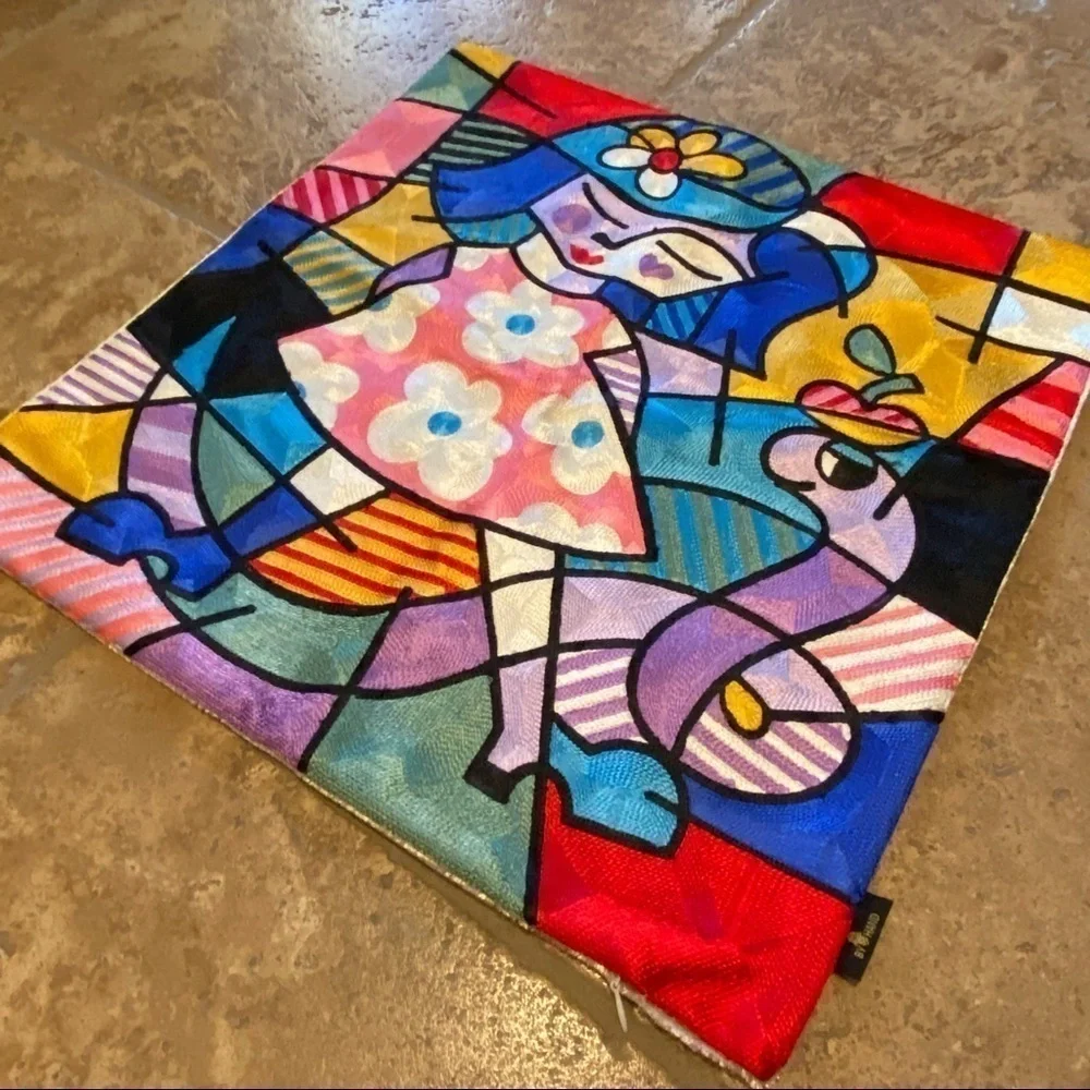 NWOT~BY HAND Embroidery Art Unique Colorful Cushion Covers 17 1/2”x18”